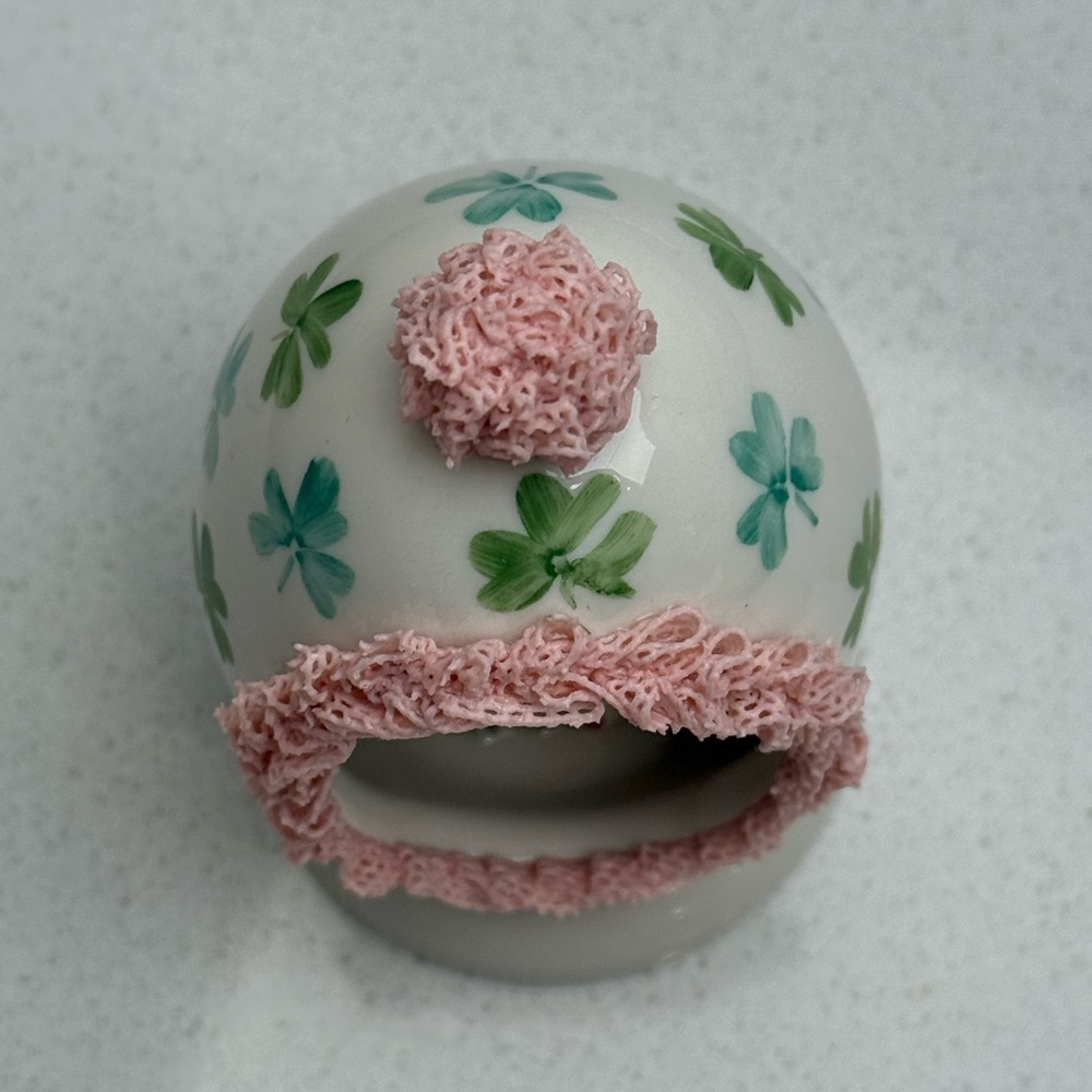 Vintage Irish Dresden Porcelain Pink Lace Easter Egg Bunny Bunnies Rabbits - Picture 7 of 10